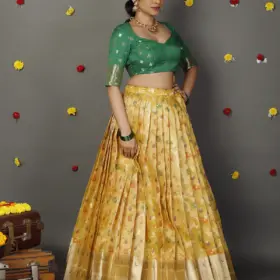 Yellow Kota Silk Lehenga (Set of 2)