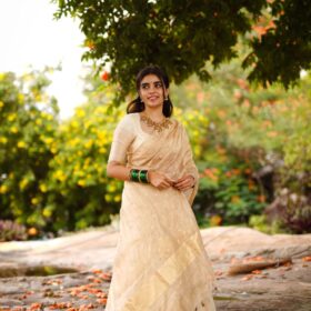 Ivory Silk Half Saree Set with Tissue Silk Dupatta (Set of 3)