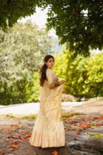 Ivory Silk Half Saree Set with Tissue Silk Dupatta (Set of 3) - Image 3