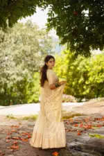 Ivory Silk Half Saree Set with Tissue Silk Dupatta (Set of 3) - Image 4