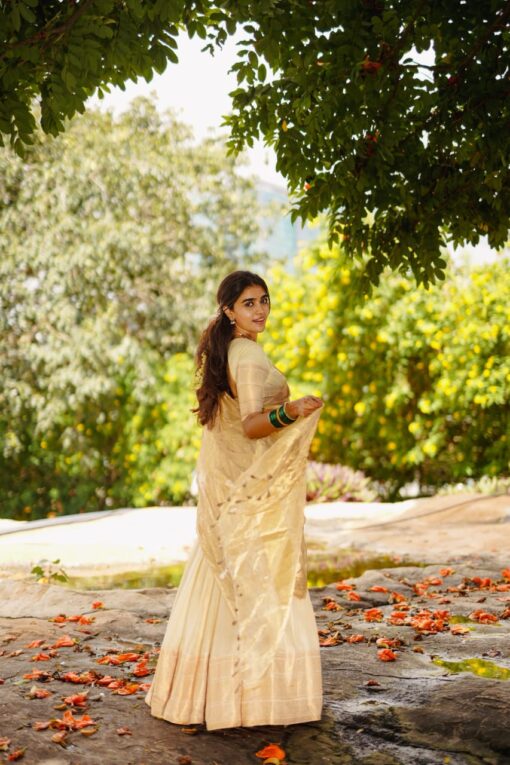 Ivory Silk Half Saree Set with Tissue Silk Dupatta (Set of 3) - Image 3