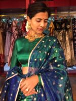 Green Silk Half Saree Set with Tissue Silk Dupatta (Set of 3)