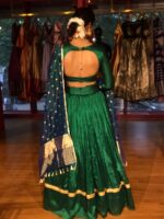 Green Silk Half Saree Set with Tissue Silk Dupatta (Set of 3) - Image 6