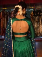 Green Silk Half Saree Set with Tissue Silk Dupatta (Set of 3) - Image 5