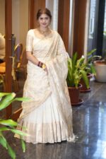 Ivory Silk Half Saree Set with Tissue Silk Dupatta (Set of 3) - Image 2