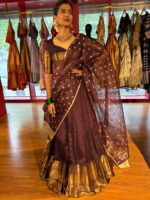 Coffee Brown Silk Lehenga with Organza Dupatta (Set of 3) - Image 2