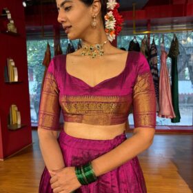 Magenta Silk Half Saree Set of 2