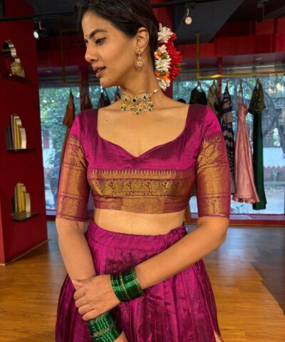 Magenta Silk Half Saree Set of 2