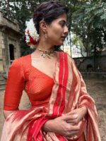 Red Traditional Tissue Lehenga Set Of 3 - Image 6