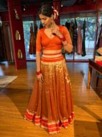 Red Traditional Tissue Lehenga Set Of 2 - Image 3