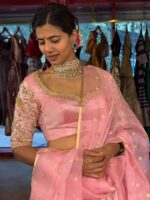 Pink Heavy Embroidered Silk Lehenga (Set of 3) - Image 2