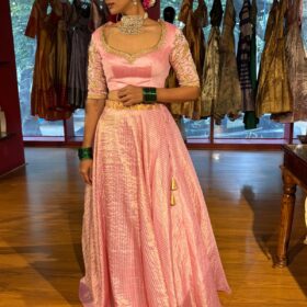 Pink Heavy Embroidered Silk Lehenga (Set of 2)