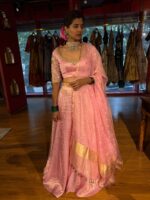 Pink Heavy Embroidered Silk Lehenga (Set of 3) - Image 4