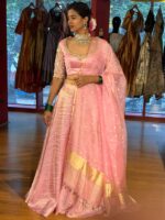 Pink Heavy Embroidered Silk Lehenga (Set of 3) - Image 5