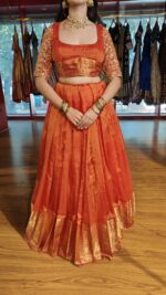 Orange Embroidered Silk Lehenga Set of 2 - Image 6