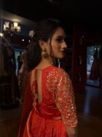 Orange Embroidered Silk Lehenga Set of 2 - Image 5