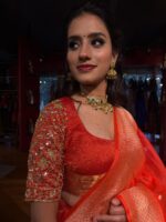 Orange Embroidered Silk Lehenga Set of 3 - Image 4