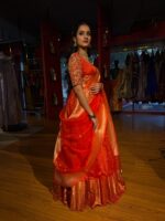 Orange Embroidered Silk Lehenga Set of 3 - Image 7