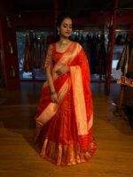 Orange Embroidered Silk Lehenga Set of 3 - Image 3