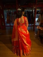 Orange Embroidered Silk Lehenga Set of 3 - Image 8