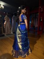 Royal Blue Embroidered Silk Lehenga Set of 3 - Image 2