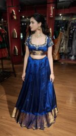 Royal Blue Embroidered Silk Lehenga Set of 2