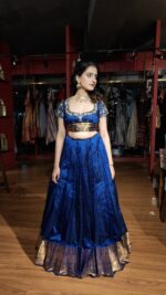 Royal Blue Embroidered Silk Lehenga Set of 2 - Image 5