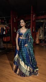 Royal Blue Embroidered Silk Lehenga Set of 3