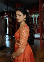 Orange Embroidered Silk Lehenga Set of 2