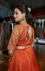 Orange Embroidered Silk Lehenga Set of 2 - Image 4