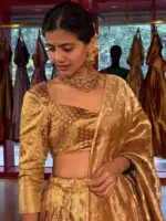 Molten Gold Tissue Silk Lehenga (Set of 3) - Image 8