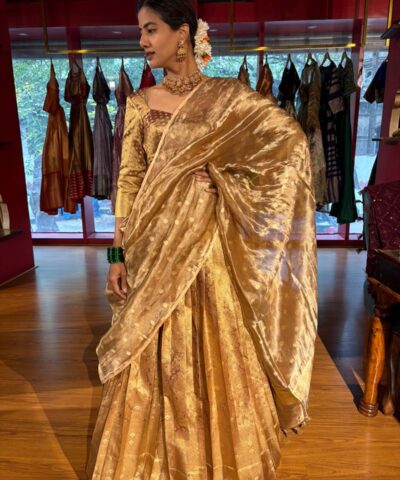 Molten Gold Tissue Silk Lehenga (Set of 3)
