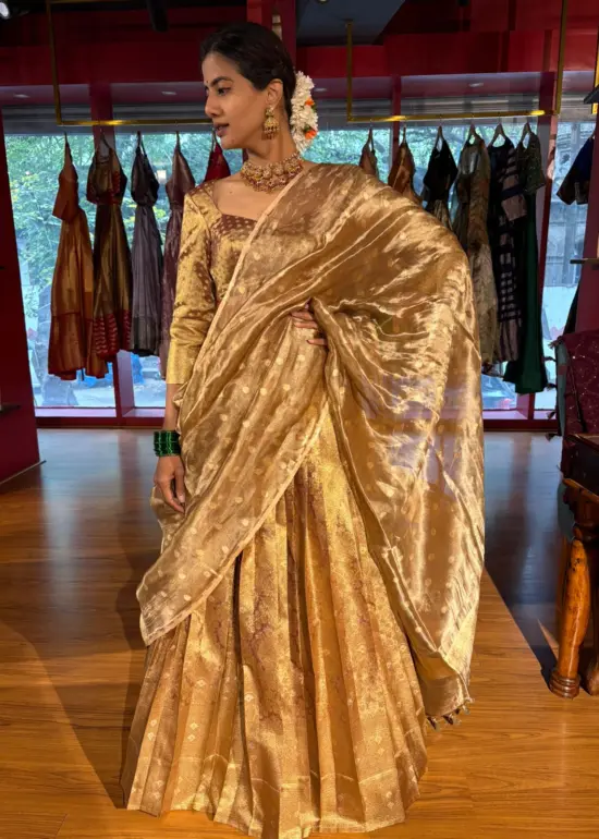 Molten Gold Tissue Silk Lehenga (Set of 3)