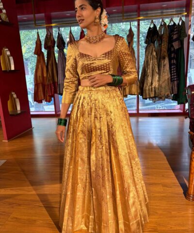 Molten Gold Tissue Silk Lehenga Set (Set of 2)