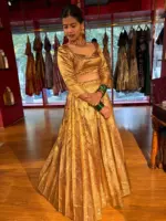 Molten Gold Tissue Silk Lehenga Set (Set of 2) - Image 2