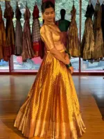 Molten Gold Tissue Silk Lehenga Set (Set of 2) - Image 4