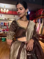 Brown Silk Embroidered Lehenga (Set of 3) - Image 4