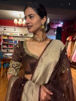 Brown Silk Embroidered Lehenga (Set of 3)