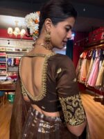 Brown Silk Embroidered Lehenga (Set of 3) - Image 3