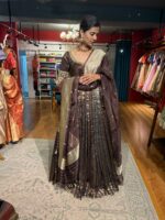 Brown Silk Embroidered Lehenga (Set of 3) - Image 6