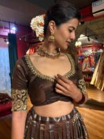 Brown Embroidered Silk Lehenga (Set of 2)