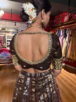 Brown Embroidered Silk Lehenga (Set of 2) - Image 4