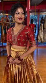 Maroon Embroidered Tissue Silk Lehenga Set of 2 - Image 2