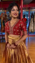 Maroon Embroidered Tissue Silk Lehenga Set of 2 - Image 2