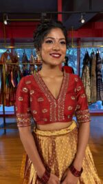 Maroon Embroidered Tissue Silk Lehenga Set of 2 - Image 7