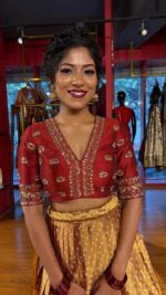 Maroon Embroidered Tissue Silk Lehenga Set of 2