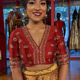 Maroon Embroidered Tissue Silk Lehenga Set of 2