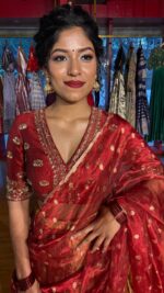 Maroon  Embroidered Tissue Silk Lehenga Set of 3 - Image 5