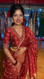 Maroon  Embroidered Tissue Silk Lehenga Set of 3 - Image 6