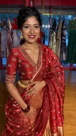 Maroon  Embroidered Tissue Silk Lehenga Set of 3 - Image 6